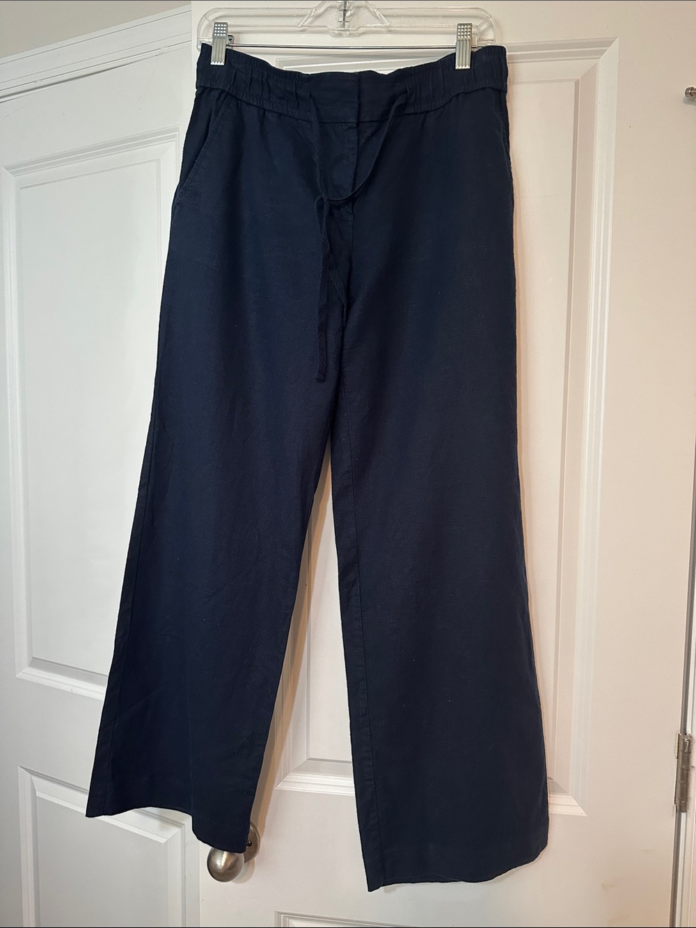 Loft sz 4P Navy Linen Wide Leg Pant w/pockets  and drawstring waist